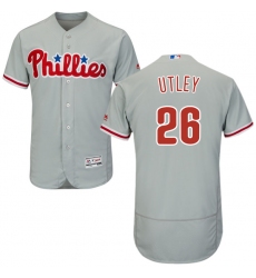 Men's Majestic Philadelphia Phillies #26 Chase Utley Grey Road Flex Base Authentic Collection MLB Jersey