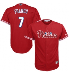Youth Majestic Philadelphia Phillies #7 Maikel Franco Authentic Red Alternate Cool Base MLB Jersey