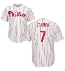 Youth Majestic Philadelphia Phillies #7 Maikel Franco Authentic White/Red Strip Home Cool Base MLB Jersey