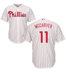 Youth Majestic Philadelphia Phillies #11 Tim McCarver Authentic White/Red Strip Home Cool Base MLB Jersey