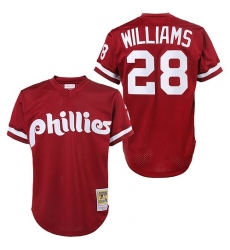 Men's Mitchell and Ness 1991 Philadelphia Phillies #28 Mitch Williams Replica Red Throwback MLB Jersey