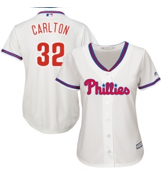 Women's Majestic Philadelphia Phillies #32 Steve Carlton Replica Cream Alternate Cool Base MLB Jersey