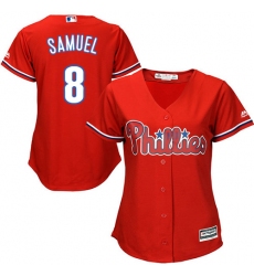 Women's Majestic Philadelphia Phillies #8 Juan Samuel Authentic Red Alternate Cool Base MLB Jersey
