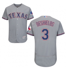Men's Majestic Texas Rangers #3 Delino DeShields Grey Road Flex Base Authentic Collection MLB Jersey