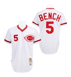 Men's Mitchell and Ness Cincinnati Reds #5 Johnny Bench Authentic White Throwback MLB Jersey