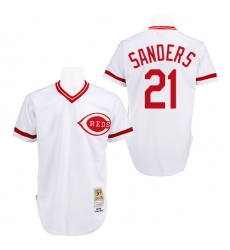 Men's Mitchell and Ness Cincinnati Reds #21 Reggie Sanders Replica White Throwback MLB Jersey