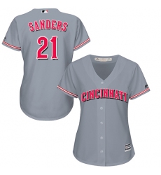 Women's Majestic Cincinnati Reds #21 Reggie Sanders Authentic Grey Road Cool Base MLB Jersey