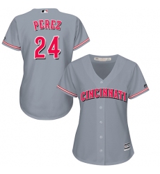 Women's Majestic Cincinnati Reds #24 Tony Perez Authentic Grey Road Cool Base MLB Jersey