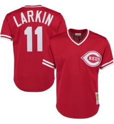 Men's Mitchell and Ness Cincinnati Reds #11 Barry Larkin Authentic Red Throwback MLB Jersey