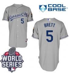 Men's Majestic Kansas City Royals #5 George Brett Authentic Grey Road Cool Base 2015 World Series