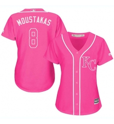 Women's Majestic Kansas City Royals #8 Mike Moustakas Authentic Pink Fashion Cool Base MLB Jersey
