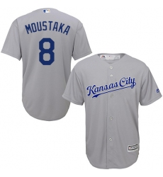 Youth Majestic Kansas City Royals #8 Mike Moustakas Authentic Grey Road Cool Base MLB Jersey