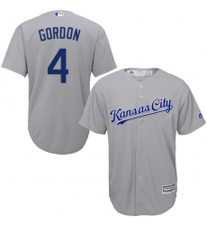 Youth Majestic Kansas City Royals #4 Alex Gordon Replica Grey Road Cool Base MLB Jersey