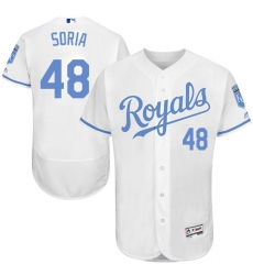 Men's Majestic Kansas City Royals #48 Joakim Soria Authentic White 2016 Father's Day Fashion Flex Base MLB Jersey