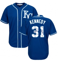 Men's Majestic Kansas City Royals #31 Ian Kennedy Authentic Blue Team Logo Fashion Cool Base MLB Jersey