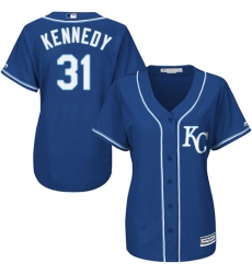 Women's Majestic Kansas City Royals #31 Ian Kennedy Authentic Blue Alternate 2 Cool Base MLB Jersey