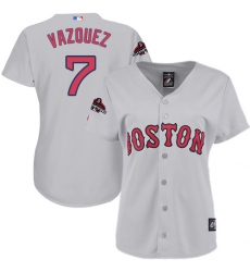 Women's Majestic Boston Red Sox #7 Christian Vazquez Authentic Grey Road 2018 World Series Champions MLB Jersey