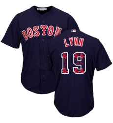 Men's Majestic Boston Red Sox #19 Fred Lynn Authentic Navy Blue Team Logo Fashion Cool Base MLB Jersey