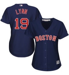 Women's Majestic Boston Red Sox #19 Fred Lynn Authentic Navy Blue Alternate Road MLB Jersey