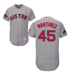 Men's Majestic Boston Red Sox #45 Pedro Martinez Grey Road Flex Base Authentic Collection 2018 World Series Champions MLB Jersey