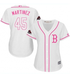 Women's Majestic Boston Red Sox #45 Pedro Martinez Authentic White Fashion 2018 World Series Champions MLB Jersey