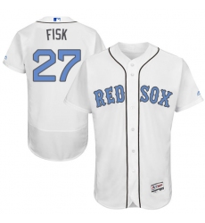 Men's Majestic Boston Red Sox #27 Carlton Fisk Authentic White 2016 Father's Day Fashion Flex Base MLB Jersey