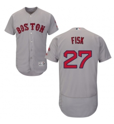 Men's Majestic Boston Red Sox #27 Carlton Fisk Grey Road Flex Base Authentic Collection MLB Jersey