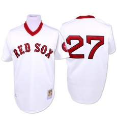 Men's Mitchell and Ness Boston Red Sox #27 Carlton Fisk Replica White Throwback MLB Jersey