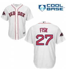 Women's Majestic Boston Red Sox #27 Carlton Fisk Authentic White Fashion 2018 World Series Champions MLB Jersey