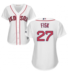 Women's Majestic Boston Red Sox #27 Carlton Fisk Authentic White Home MLB Jersey
