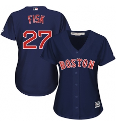 Women's Majestic Boston Red Sox #27 Carlton Fisk Replica Navy Blue Alternate Road MLB Jersey
