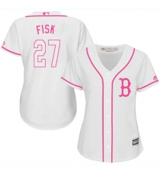 Women's Majestic Boston Red Sox #27 Carlton Fisk Replica White Fashion MLB Jersey