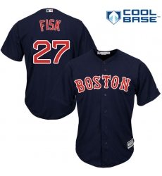 Youth Majestic Boston Red Sox #27 Carlton Fisk Authentic Navy Blue Alternate Road Cool Base MLB Jersey
