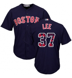 Men's Majestic Boston Red Sox #37 Bill Lee Authentic Navy Blue Team Logo Fashion Cool Base MLB Jersey