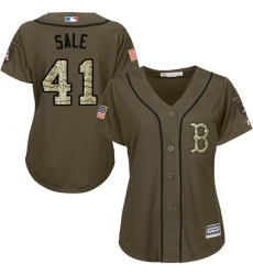 Women's Majestic Boston Red Sox #41 Chris Sale Replica Green Salute to Service MLB Jersey