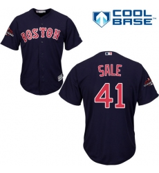 Youth Majestic Boston Red Sox #41 Chris Sale Authentic Navy Blue Alternate Road Cool Base 2018 World Series Champions MLB Jersey