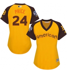 Women's Majestic Boston Red Sox #24 David Price Authentic Yellow 2016 All-Star American League BP Cool Base MLB Jersey