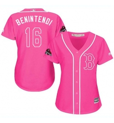 Women's Majestic Boston Red Sox #16 Andrew Benintendi Authentic Pink Fashion 2018 World Series Champions MLB Jersey