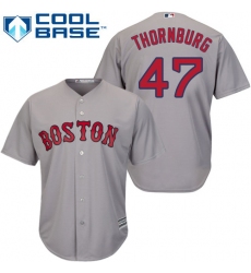 Youth Majestic Boston Red Sox #47 Tyler Thornburg Authentic Grey Road Cool Base 2018 World Series Champions MLB Jersey