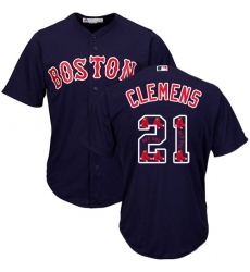 Men's Majestic Boston Red Sox #21 Roger Clemens Authentic Navy Blue Team Logo Fashion Cool Base MLB Jersey