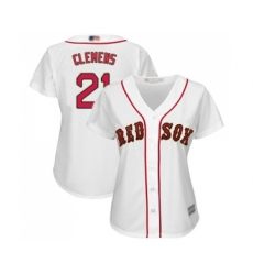 Women's Boston Red Sox #21 Roger Clemens Authentic White 2019 Gold Program Cool Base Baseball Jersey