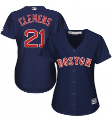 Women's Majestic Boston Red Sox #21 Roger Clemens Authentic Navy Blue Alternate Road MLB Jersey