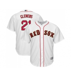 Youth Boston Red Sox #21 Roger Clemens Authentic White 2019 Gold Program Cool Base Baseball Jersey