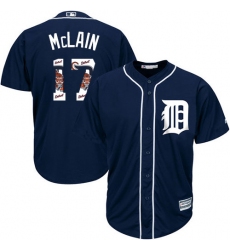 Men's Majestic Detroit Tigers #17 Denny McLain Authentic Navy Blue Team Logo Fashion Cool Base MLB Jersey