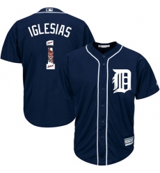 Men's Majestic Detroit Tigers #1 Jose Iglesias Authentic Navy Blue Team Logo Fashion Cool Base MLB Jersey