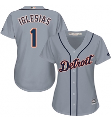 Women's Majestic Detroit Tigers #1 Jose Iglesias Authentic Grey Road Cool Base MLB Jersey