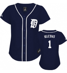 Women's Majestic Detroit Tigers #1 Jose Iglesias Authentic Navy Blue Fashion MLB Jersey