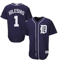 Youth Majestic Detroit Tigers #1 Jose Iglesias Authentic Navy Blue Cool Base MLB Jersey