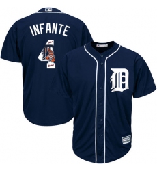 Men's Majestic Detroit Tigers #4 Omar Infante Authentic Navy Blue Team Logo Fashion Cool Base MLB Jersey