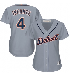 Women's Majestic Detroit Tigers #4 Omar Infante Authentic Grey Road Cool Base MLB Jersey